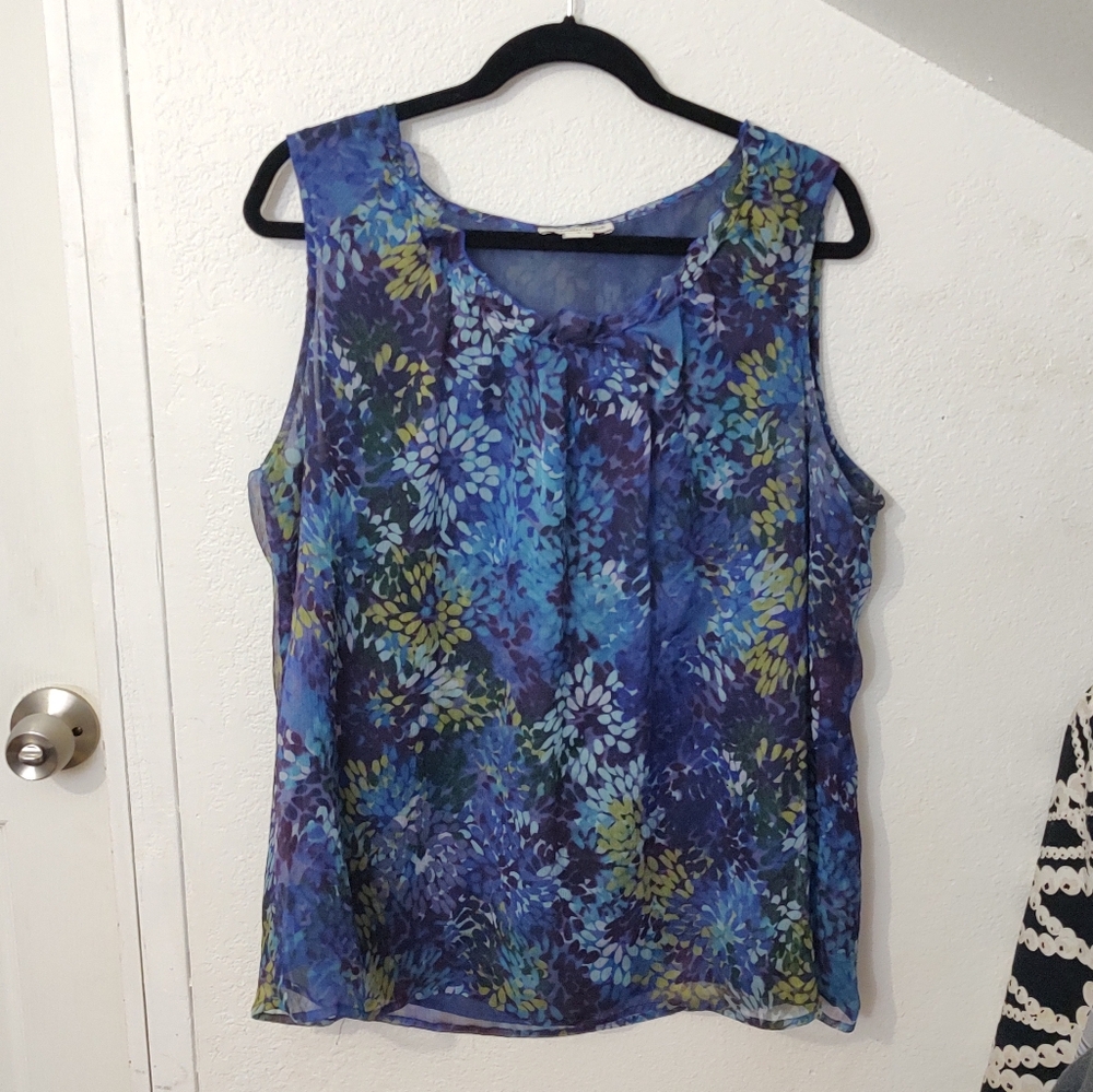 Coldwater Creek Blue & Purple Floral Sleeveless Blouse | Size 1X